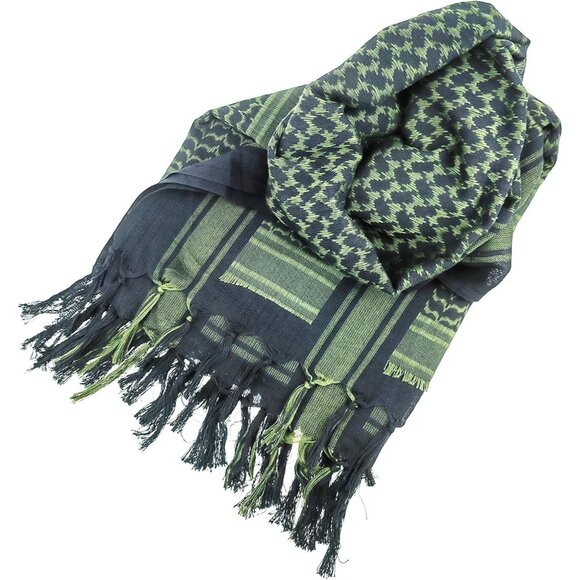 Men's Black/Green Military Shemagh Tactical Desert Cotton Keffiyeh Scarf Wrap - Picture 3 of 7
